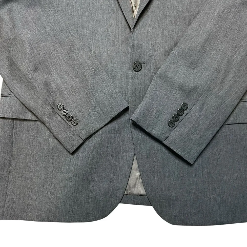 Egara Men's Blazer Jacket Sport Suit Coat 50L Long All Season Wool Gray Slim Fit